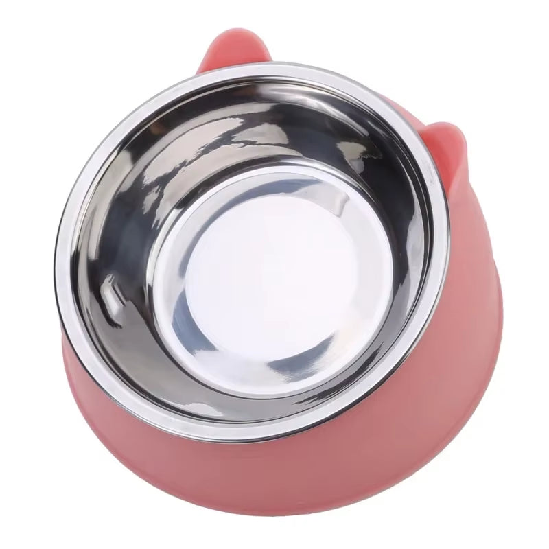 Stainless Steel Inclined Cat and Dog Feeding Bowl - Creative Design for Pets