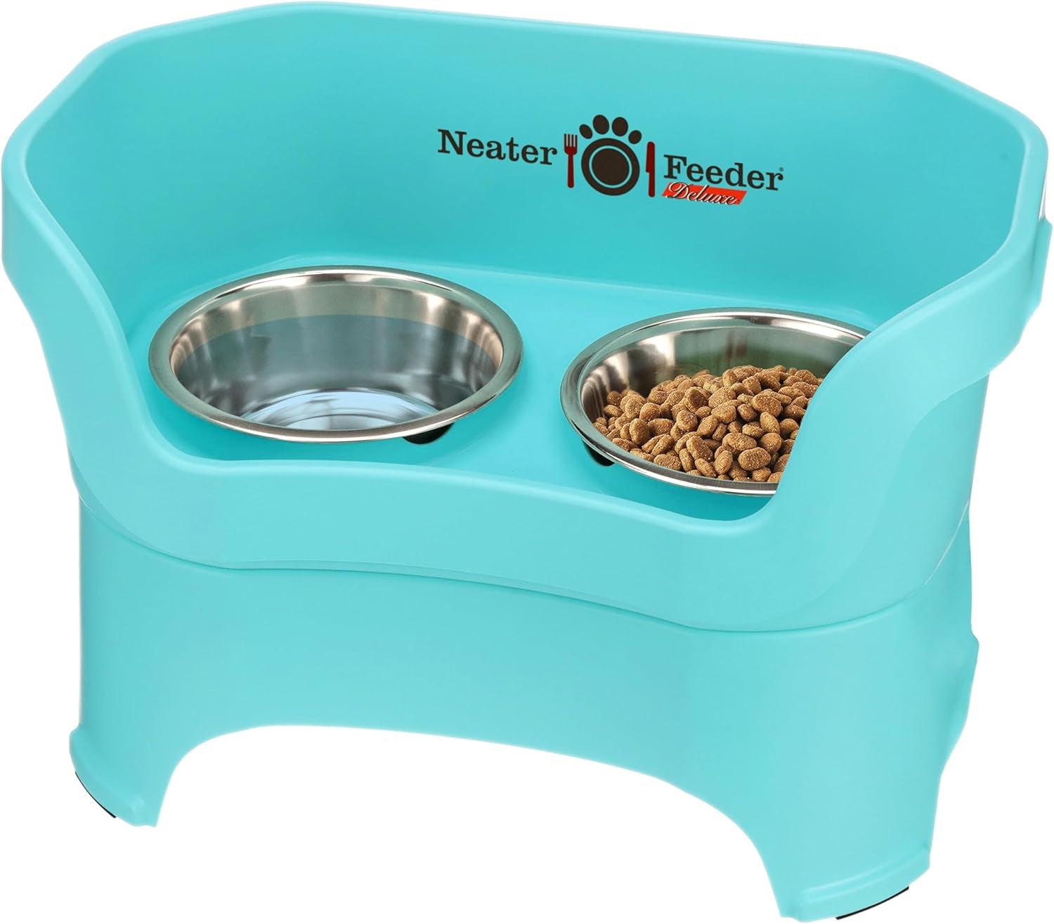 Neater Feeder Deluxe Elevated Dog Bowl Set for Medium Dogs (19-40 lbs) - Made in USA, Spill-Proof Feeding Station, Gunmetal Finish