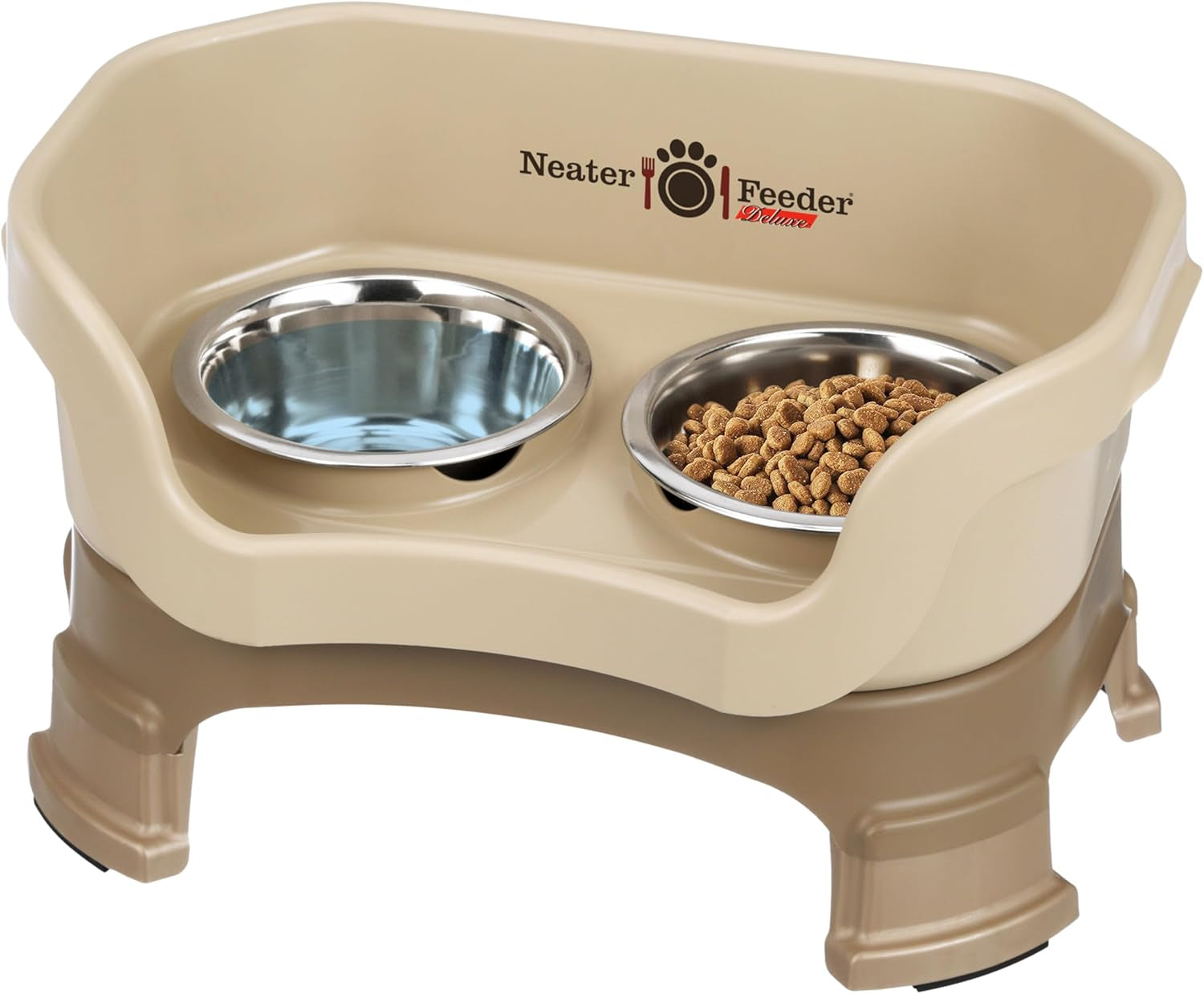 Neater Feeder Deluxe Elevated Cat Bowls with Adjustable Heights (6” & 7.5”), No-Spill Raised Stand, Whisker-Friendly Stainless Steel Dishes, Made in USA, Bronze Finish