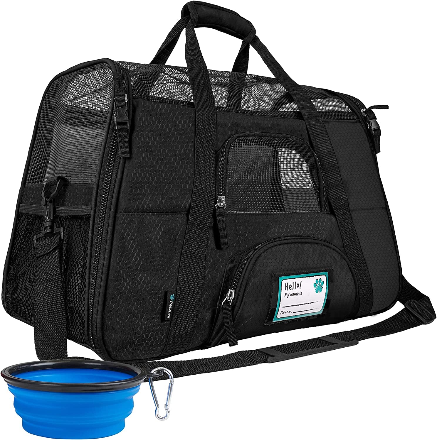 Airline-Approved Soft-Sided Pet Carrier for Cats and Small Dogs, TSA-Compliant Travel Bag with Sherpa Bed, Breathable Mesh Ventilation, Collapsible Bowl, Suitable for Pets Up to 18 lbs, Small Heather White/Red