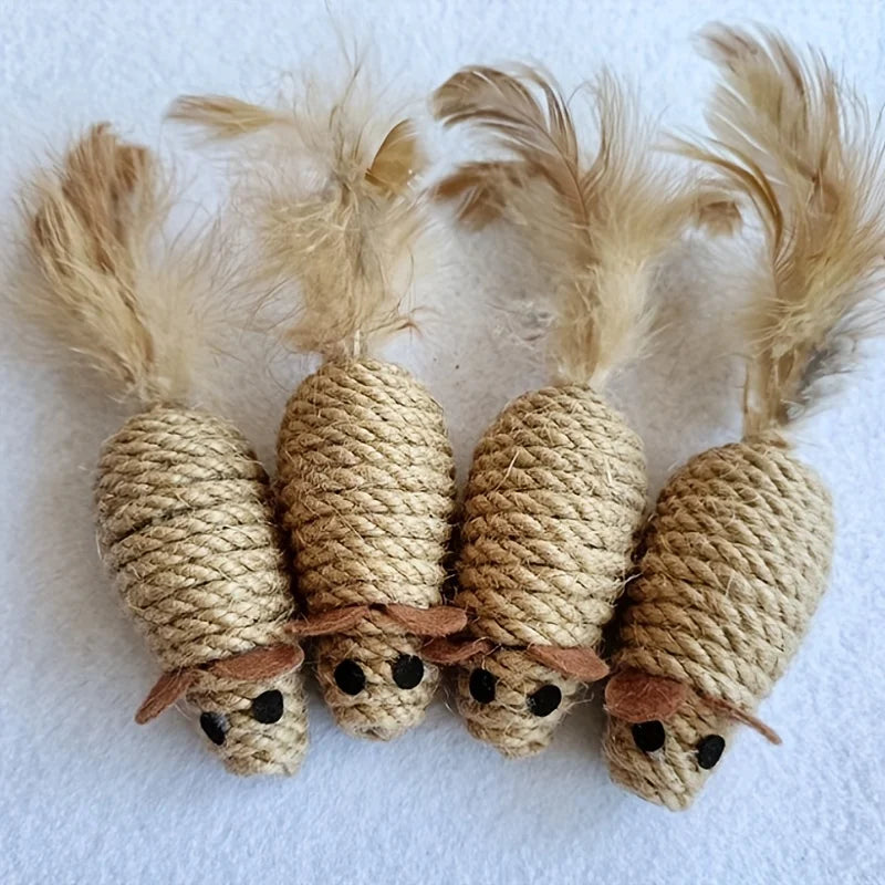 Sisal Cat Toy Set - Bite-Resistant Plush Simulation Mice for Interactive Play and Self-Entertainment