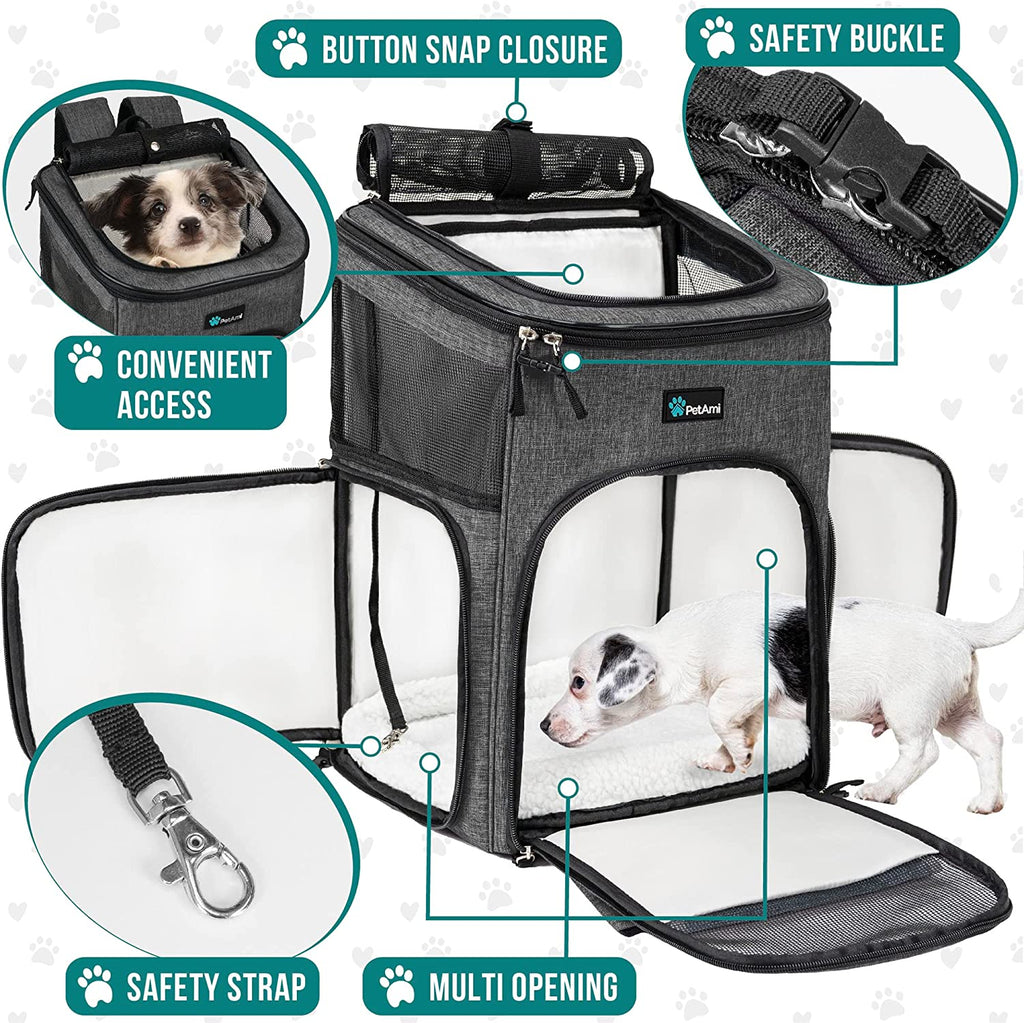 Airline Approved Dog and Cat Backpack Carrier with 4-Way Entry, Ventilated Mesh Design, Collapsible for Small Pets up to 18 lbs, Ideal for Hiking and Travel, Charcoal Gray
