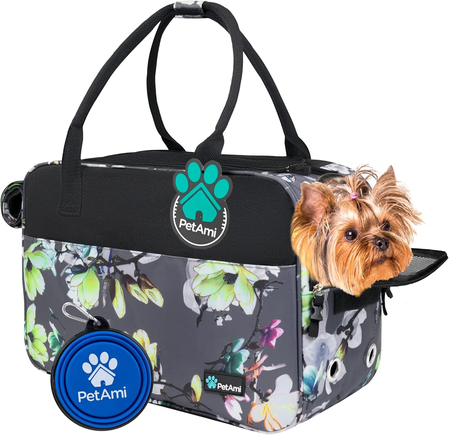 Soft-Sided Pet Carrier for Small Dogs and Cats, TSA Approved Travel Tote with Ventilation, Pockets, and Shoulder Strap, Includes Bed, Max Weight 12 lbs, Turquoise