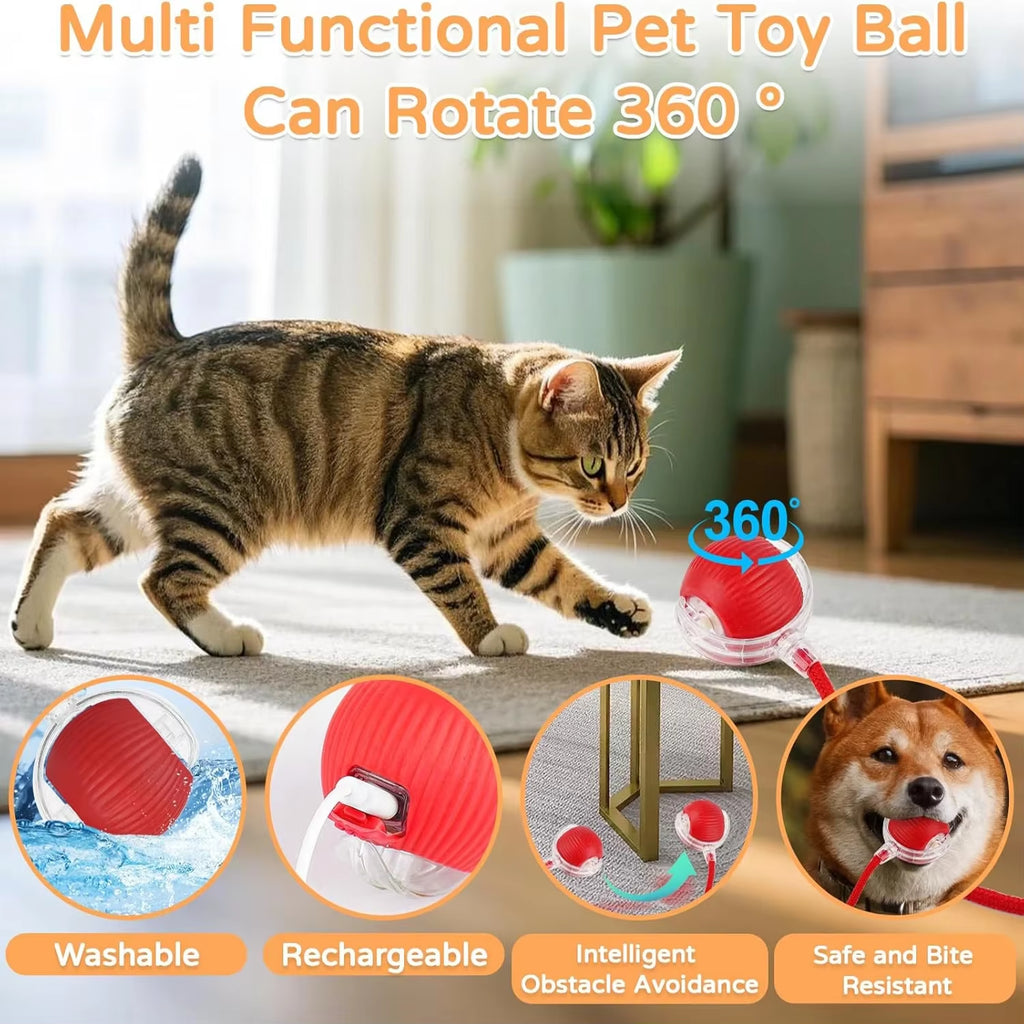 Interactive Automatic Rolling Ball Toy for Dogs and Cats with Faux Tail - Rechargeable Smart Electric Training Device Imitating Mouse Behavior