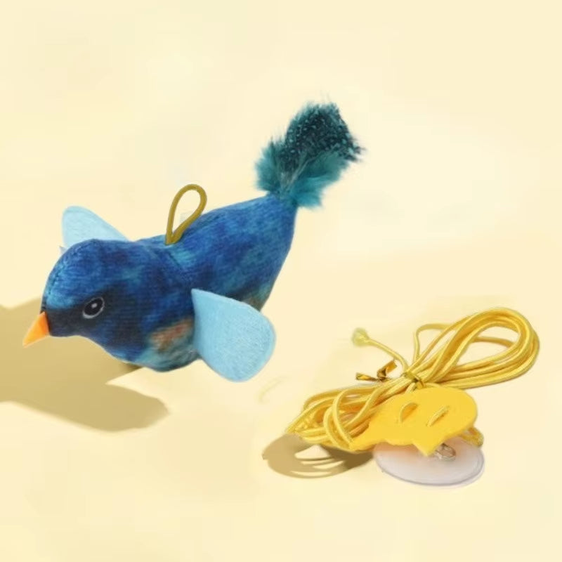 Interactive Indoor Cat Teaser Toy with Sound and Catnip - Wall-Mounted Bird Simulation for Engaging Play