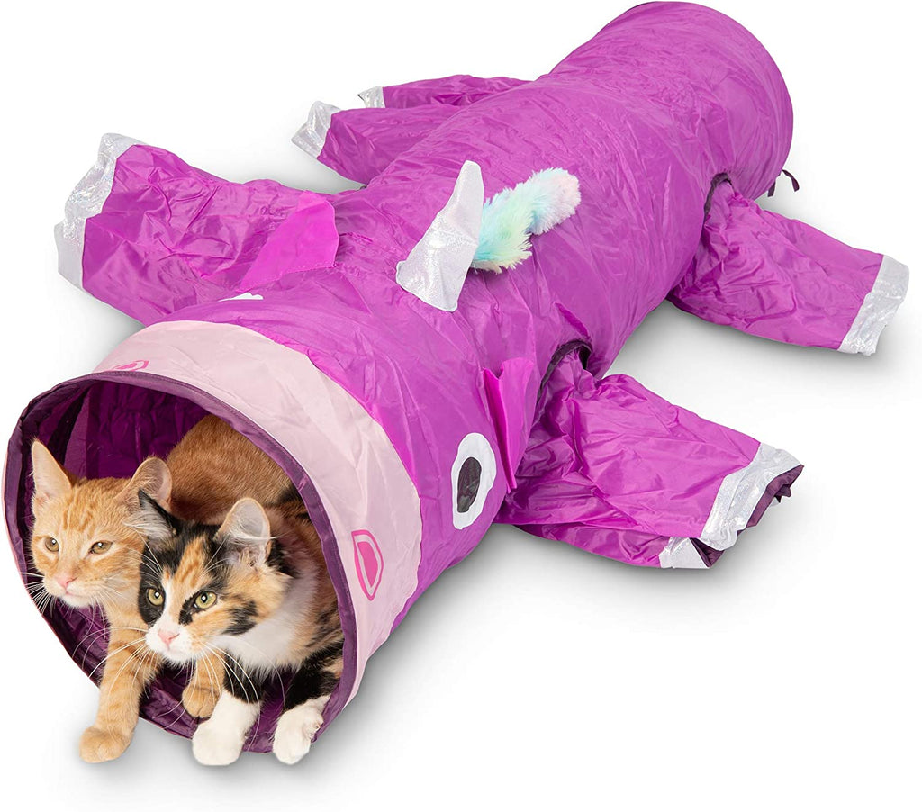 Magic Mewnicorn Multi-Purpose Cat Tunnel with Crinkle Feather String for Dogs, Cats, Rabbits, Kittens, and Guinea Pigs – Ideal for Hiding, Hunting, and Resting