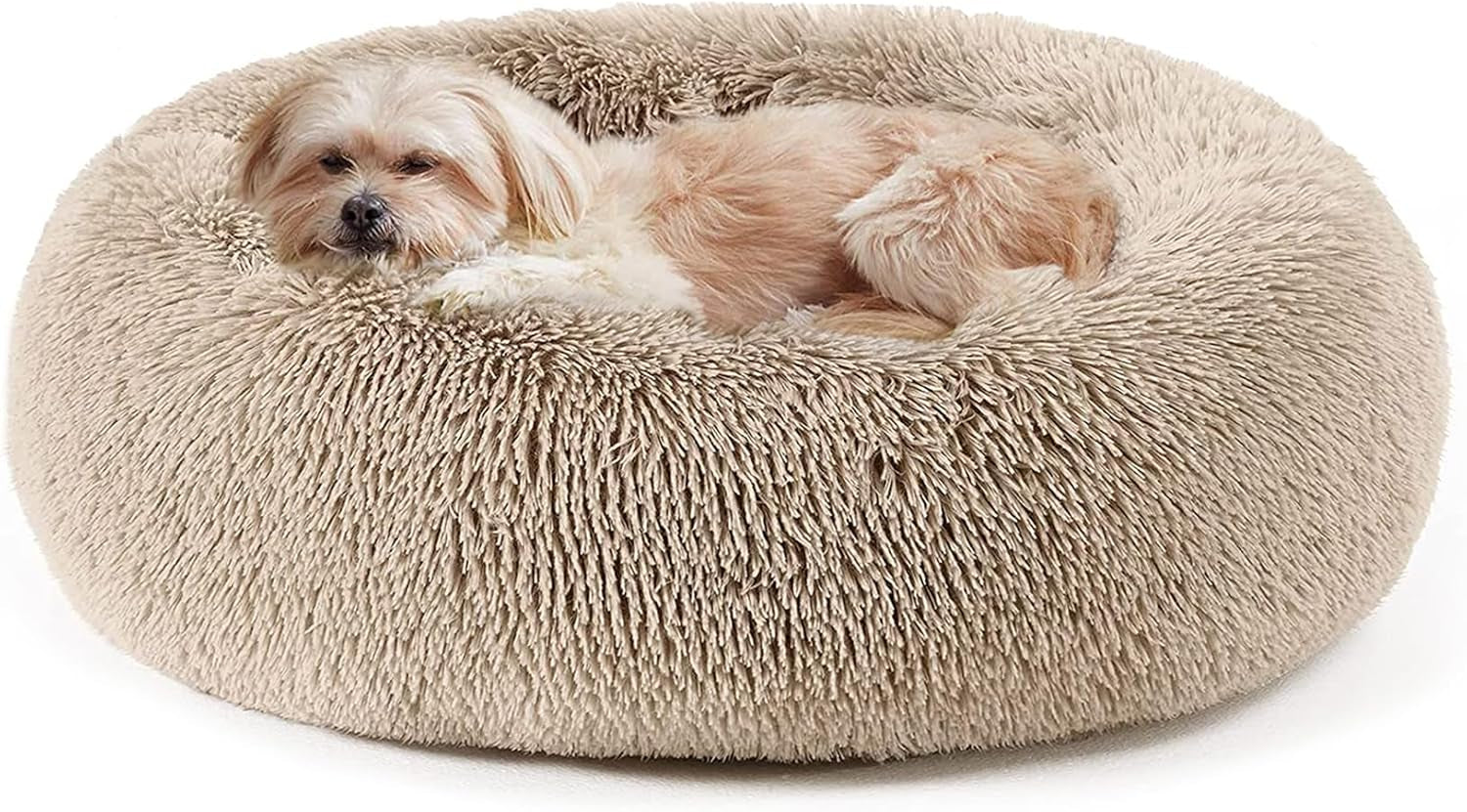 Calming Donut Cuddler Bed for Dogs and Cats - Anti-Anxiety Faux Fur Plush Cushion in Various Sizes (20"/24"/27"/30")