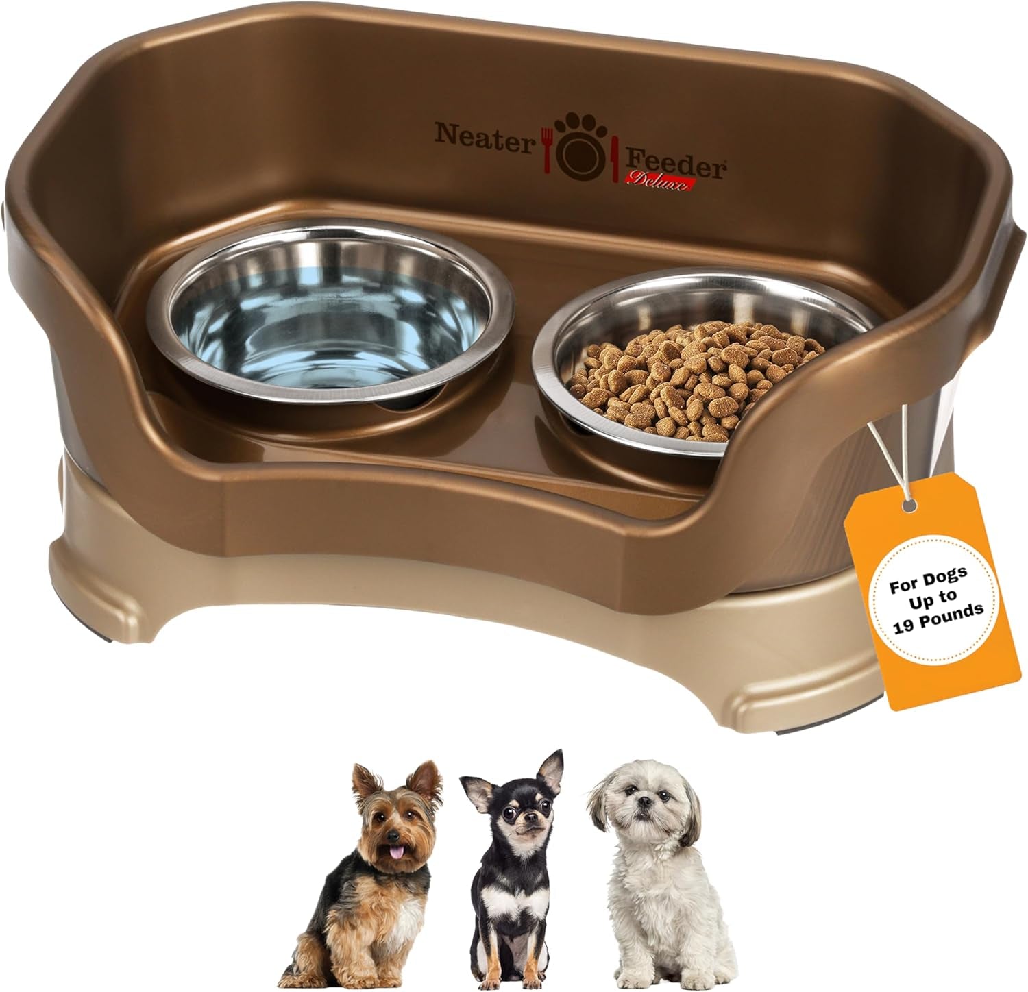 Neater Feeder Deluxe Elevated Dog Bowl Set for Medium Dogs (19-40 lbs) - Made in USA, Spill-Proof Feeding Station, Gunmetal Finish