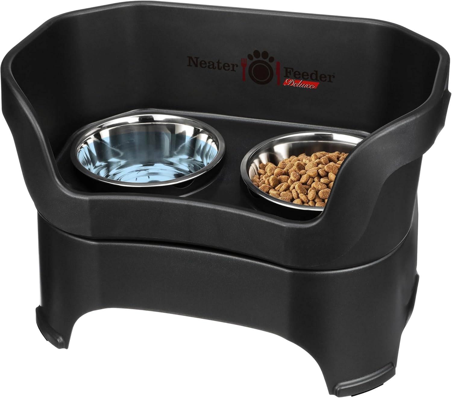 Neater Feeder Deluxe Elevated Dog Bowl Set for Medium Dogs (19-40 lbs) - Made in USA, Spill-Proof Feeding Station, Gunmetal Finish