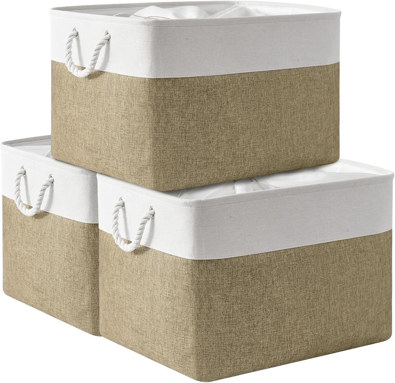 Large Collapsible Storage Bins - 3 Pack 14x10x7 Inch Fabric Organizers for Closet, Shelf, and Toy Storage (Grey & Gold)