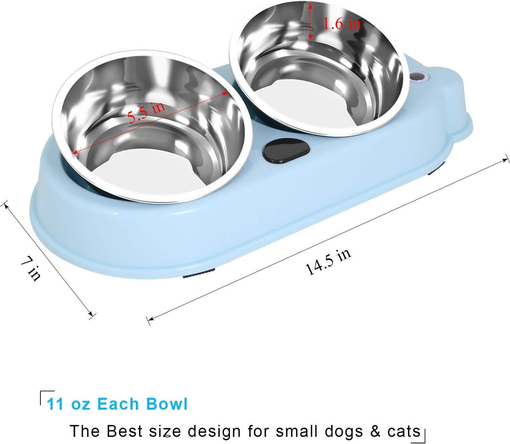 Premium Double Stainless Steel Pet Bowls for Dogs and Cats - Stylish Food and Water Feeder (Blue)