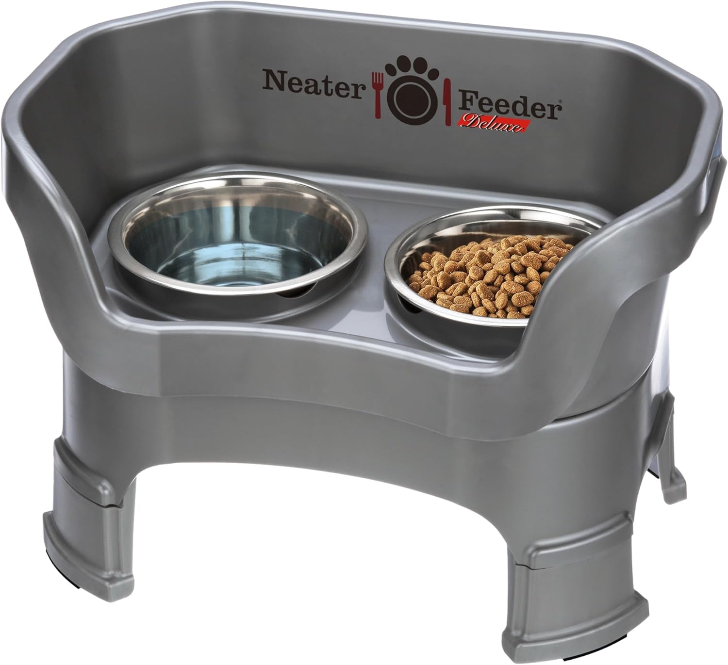 Neater Feeder Deluxe Elevated Cat Bowls with Adjustable Heights (6” & 7.5”), No-Spill Raised Stand, Whisker-Friendly Stainless Steel Dishes, Made in USA, Bronze Finish