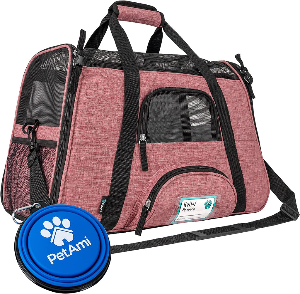 Airline-Approved Soft-Sided Pet Carrier for Cats and Small Dogs, TSA-Compliant Travel Bag with Sherpa Bed, Breathable Mesh Ventilation, Collapsible Bowl, Suitable for Pets Up to 18 lbs, Small Heather White/Red