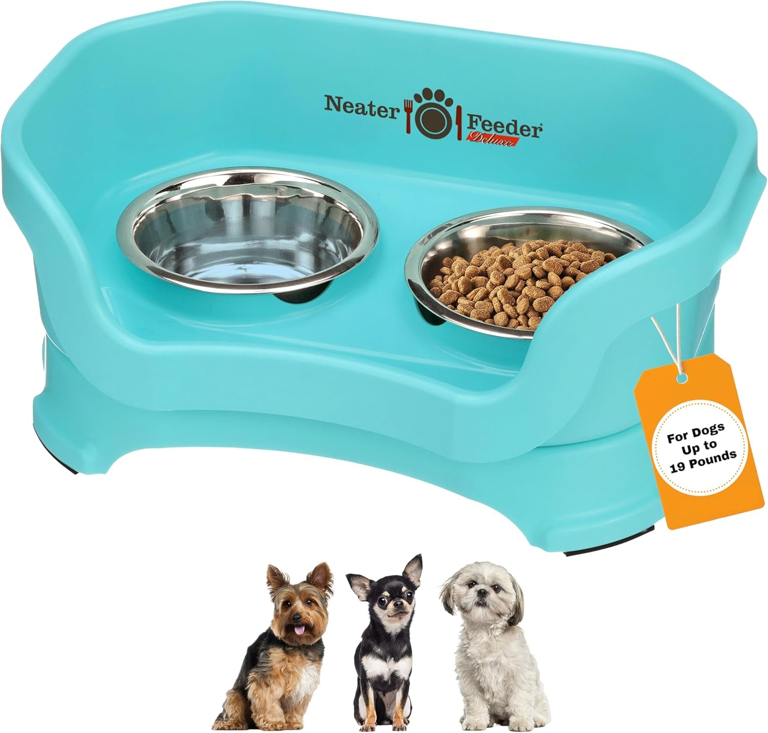 Neater Feeder Deluxe Elevated Dog Bowl Set for Medium Dogs (19-40 lbs) - Made in USA, Spill-Proof Feeding Station, Gunmetal Finish