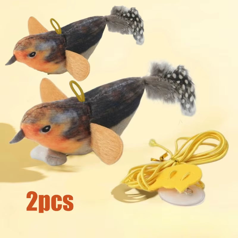 Interactive Indoor Cat Teaser Toy with Sound and Catnip - Wall-Mounted Bird Simulation for Engaging Play