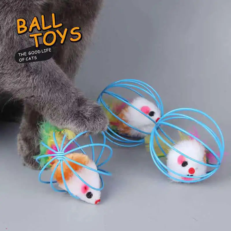 Interactive Colorful Mouse in Cage Cat Toy for Engaging Play