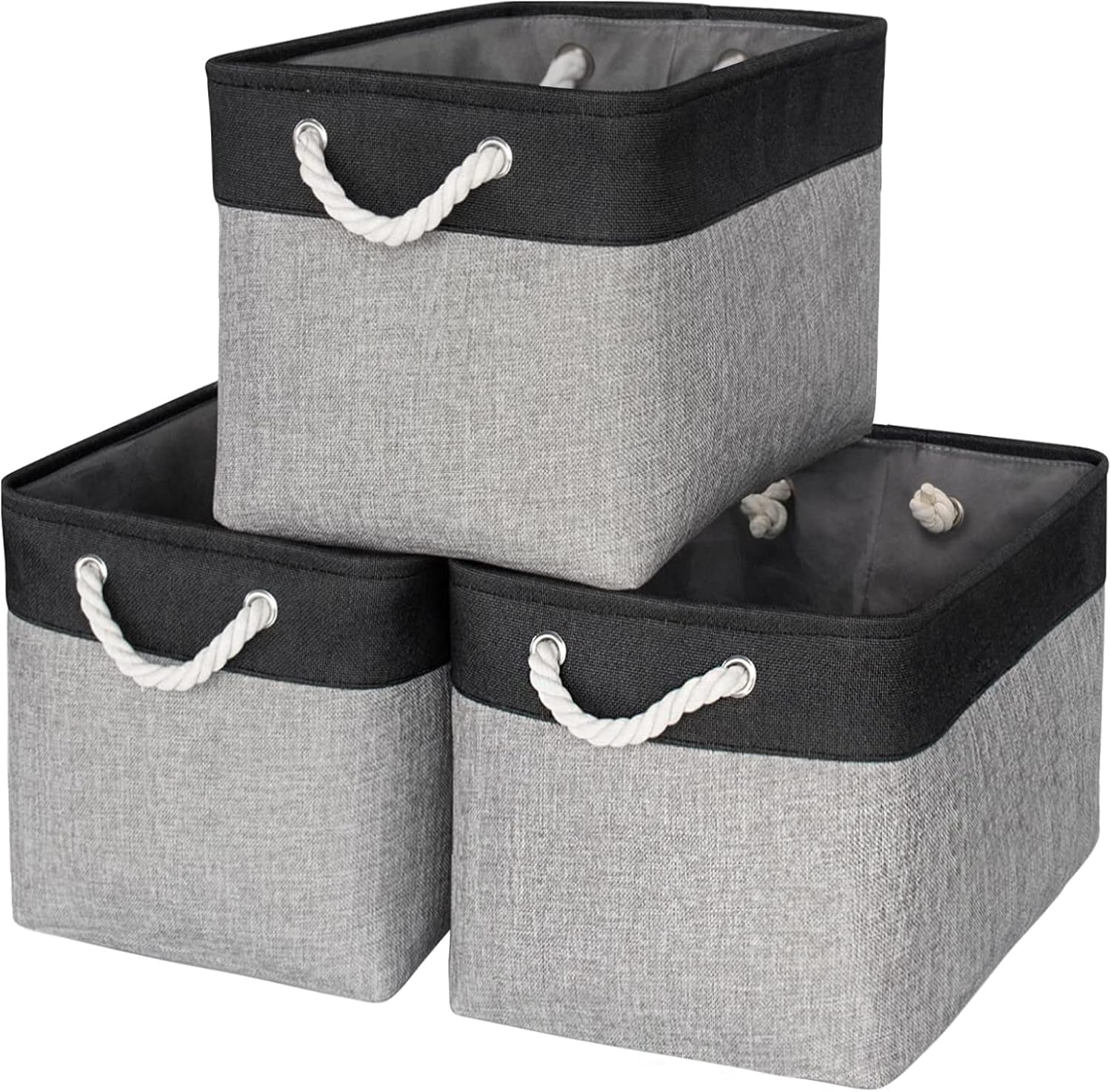 Large Collapsible Storage Bins - 3 Pack 14x10x7 Inch Fabric Organizers for Closet, Shelf, and Toy Storage (Grey & Gold)