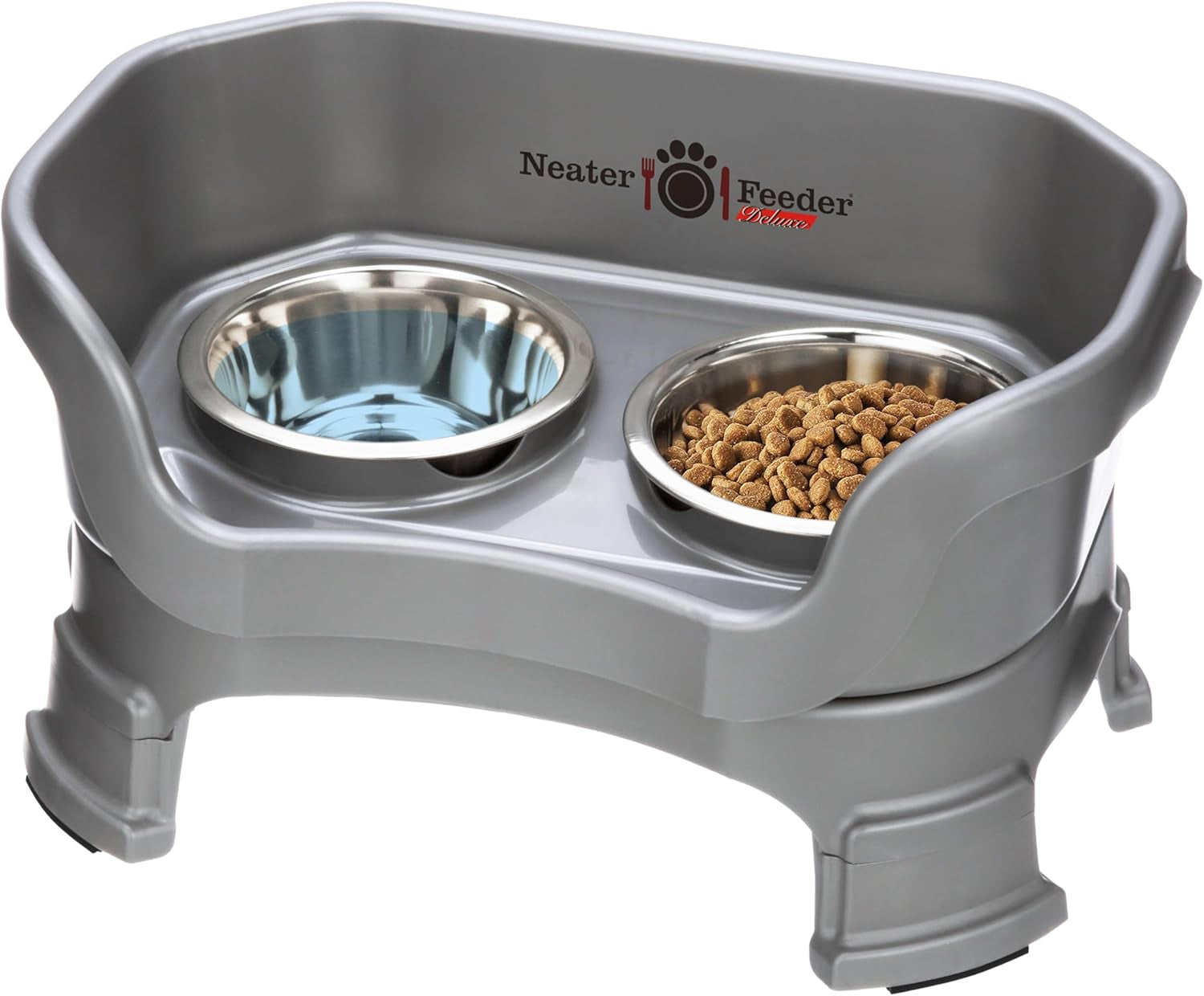Neater Feeder Deluxe Elevated Cat Bowls with Adjustable Heights (6” & 7.5”), No-Spill Raised Stand, Whisker-Friendly Stainless Steel Dishes, Made in USA, Bronze Finish