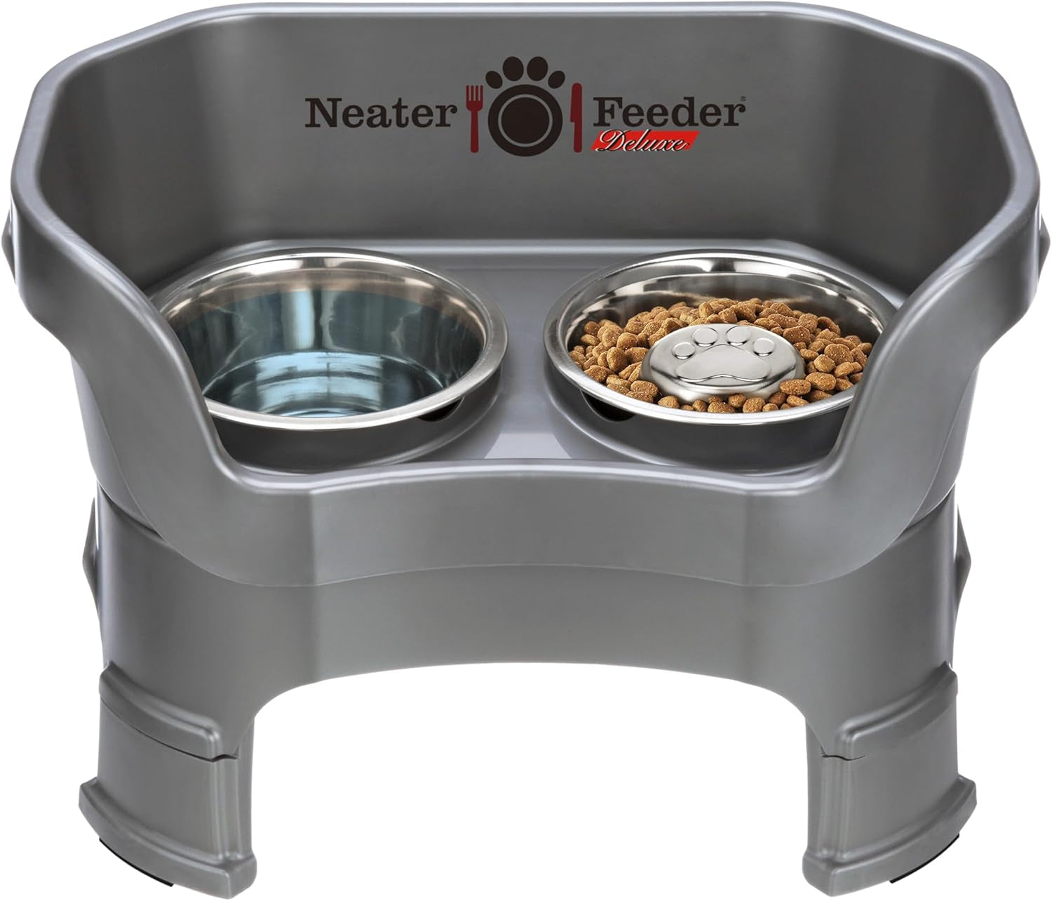 Neater Feeder Deluxe Elevated Cat Bowls with Adjustable Heights (6” & 7.5”), No-Spill Raised Stand, Whisker-Friendly Stainless Steel Dishes, Made in USA, Bronze Finish