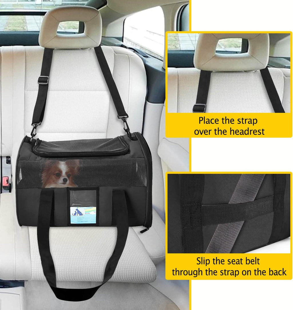 Airline-Approved Pet Carrier for Medium and Small Cats and Dogs, Soft TSA-Compliant Carrier for Pets Up to 15 lbs, Black