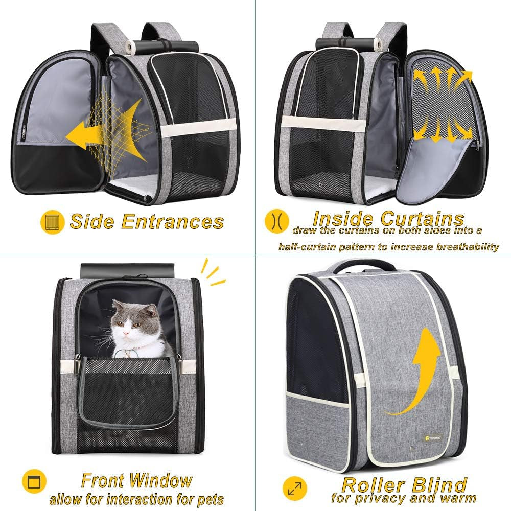 Premium Pet Carrier Backpack with Window Blind for Small Cats and Dogs, Enhanced Ventilation, Safety Straps, Buckle Support, Collapsible Design for Travel, Hiking, and Outdoor Adventures