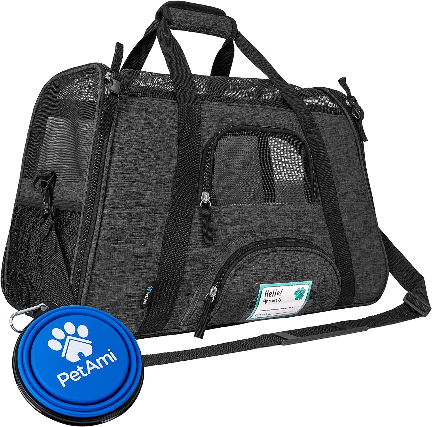Airline-Approved Soft-Sided Pet Carrier for Cats and Small Dogs, TSA-Compliant Travel Bag with Sherpa Bed, Breathable Mesh Ventilation, Collapsible Bowl, Suitable for Pets Up to 18 lbs, Small Heather White/Red