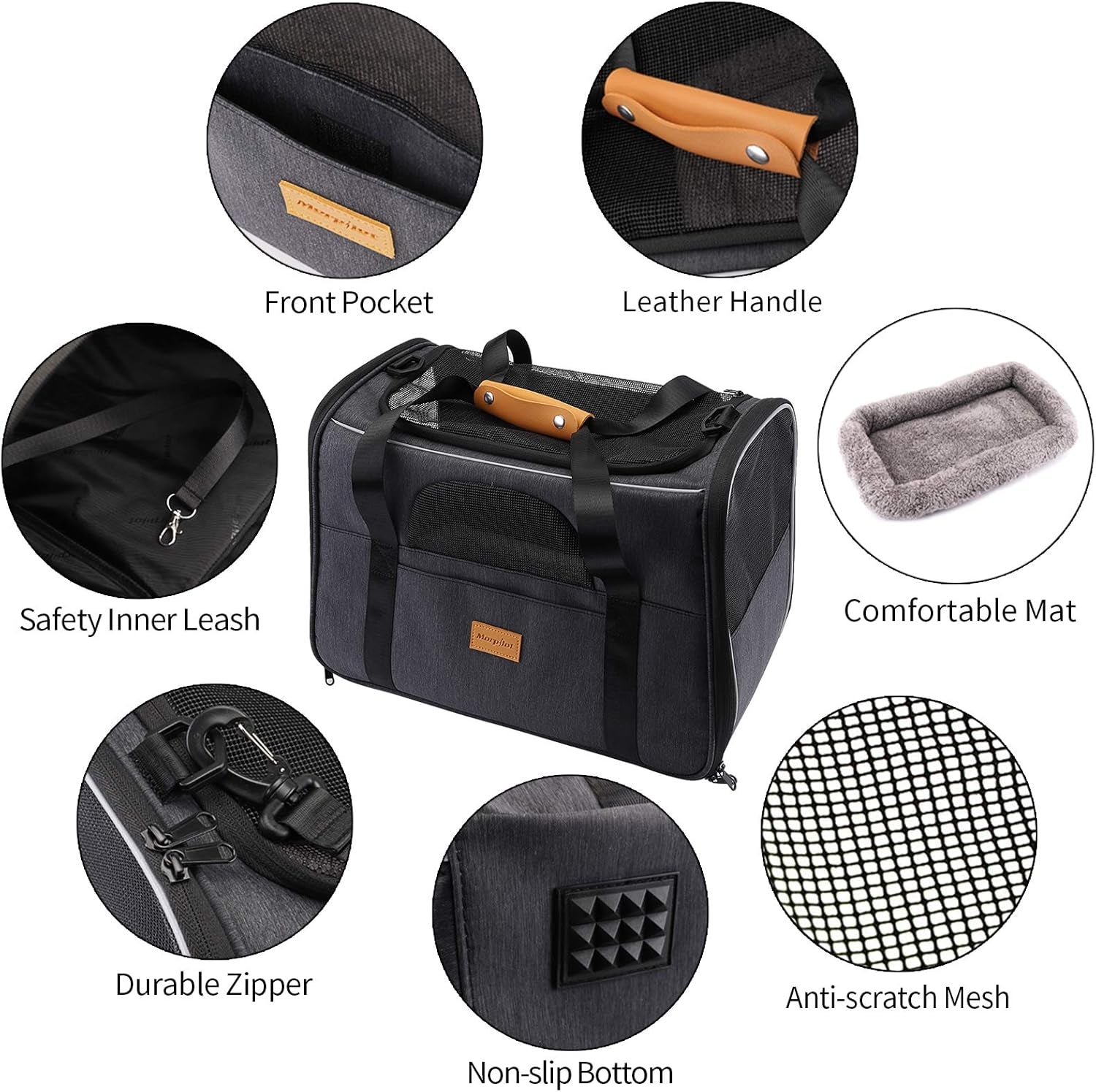 Portable Soft-Sided Cat Carrier Bag for Cats and Small Dogs, Airline Approved with Shoulder Strap, Removable Mat, and Pet Bowl