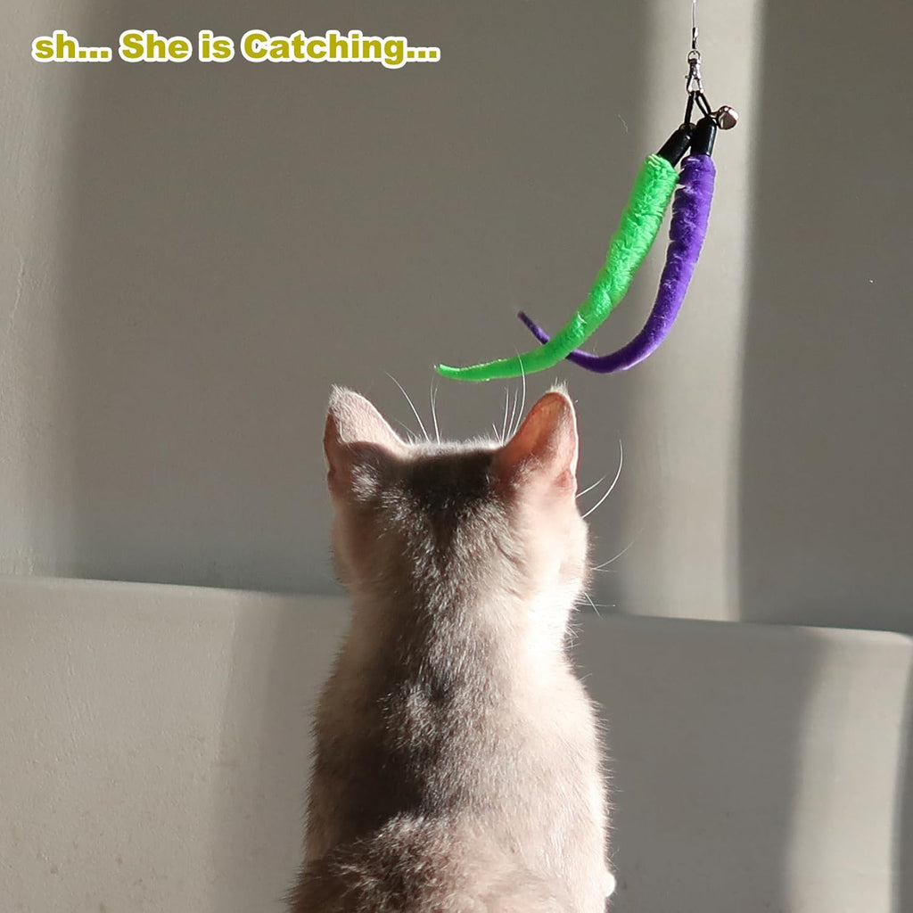Interactive Cat Toy Set: 2 Retractable Wands and 9 Feather Refills for Indoor Play and Exercise