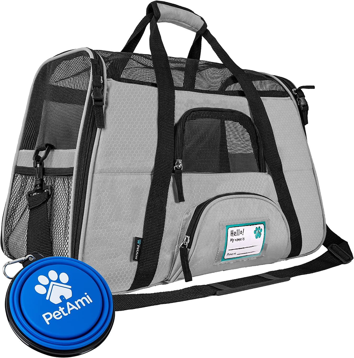 Airline-Approved Soft-Sided Pet Carrier for Cats and Small Dogs, TSA-Compliant Travel Bag with Sherpa Bed, Breathable Mesh Ventilation, Collapsible Bowl, Suitable for Pets Up to 18 lbs, Small Heather White/Red