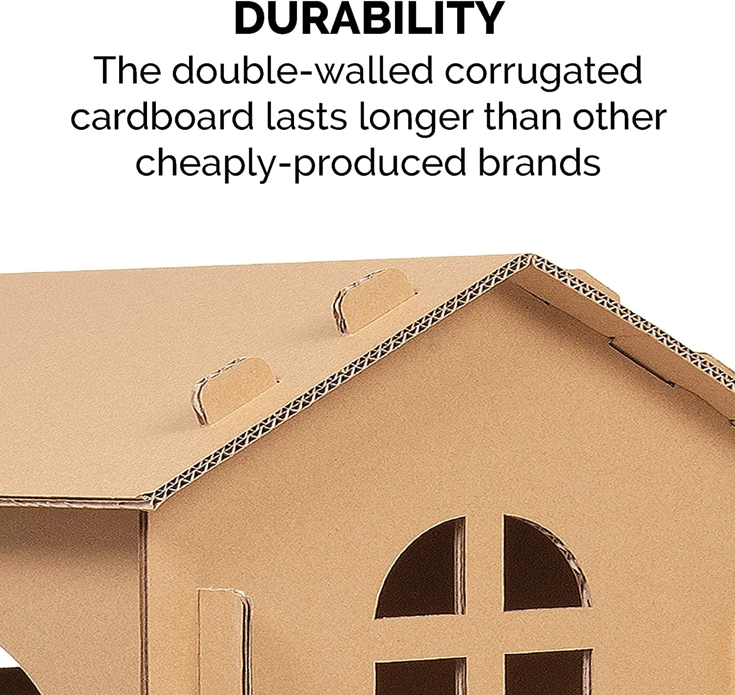 Multi-Level Cardboard Cat House for Indoor Cats with Catnip and Toys - Double-Walled Corrugated Scratcher for Lounging, Play, and Comfort - One Size, Brown
