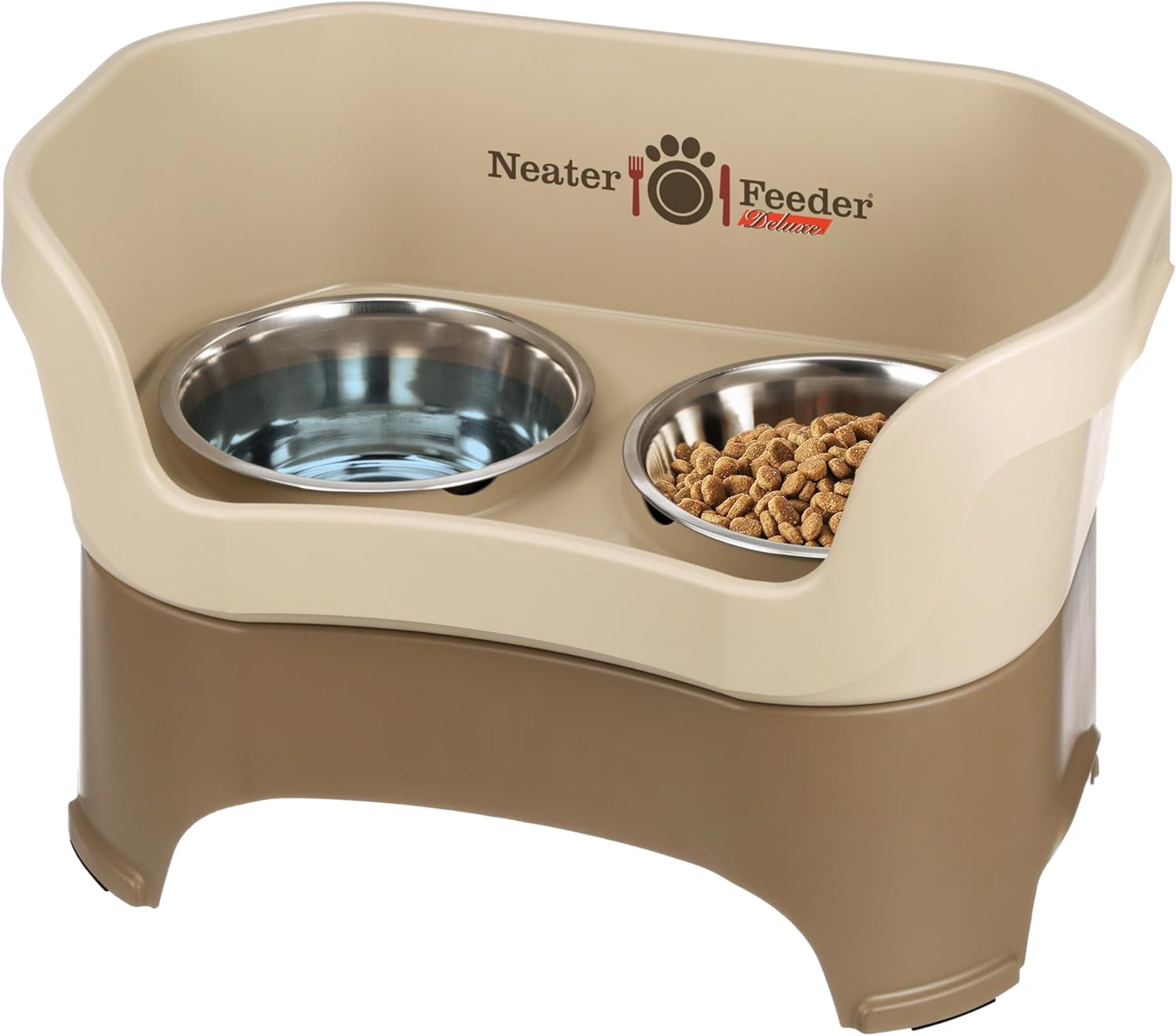 Neater Feeder Deluxe Elevated Dog Bowl Set for Medium Dogs (19-40 lbs) - Made in USA, Spill-Proof Feeding Station, Gunmetal Finish