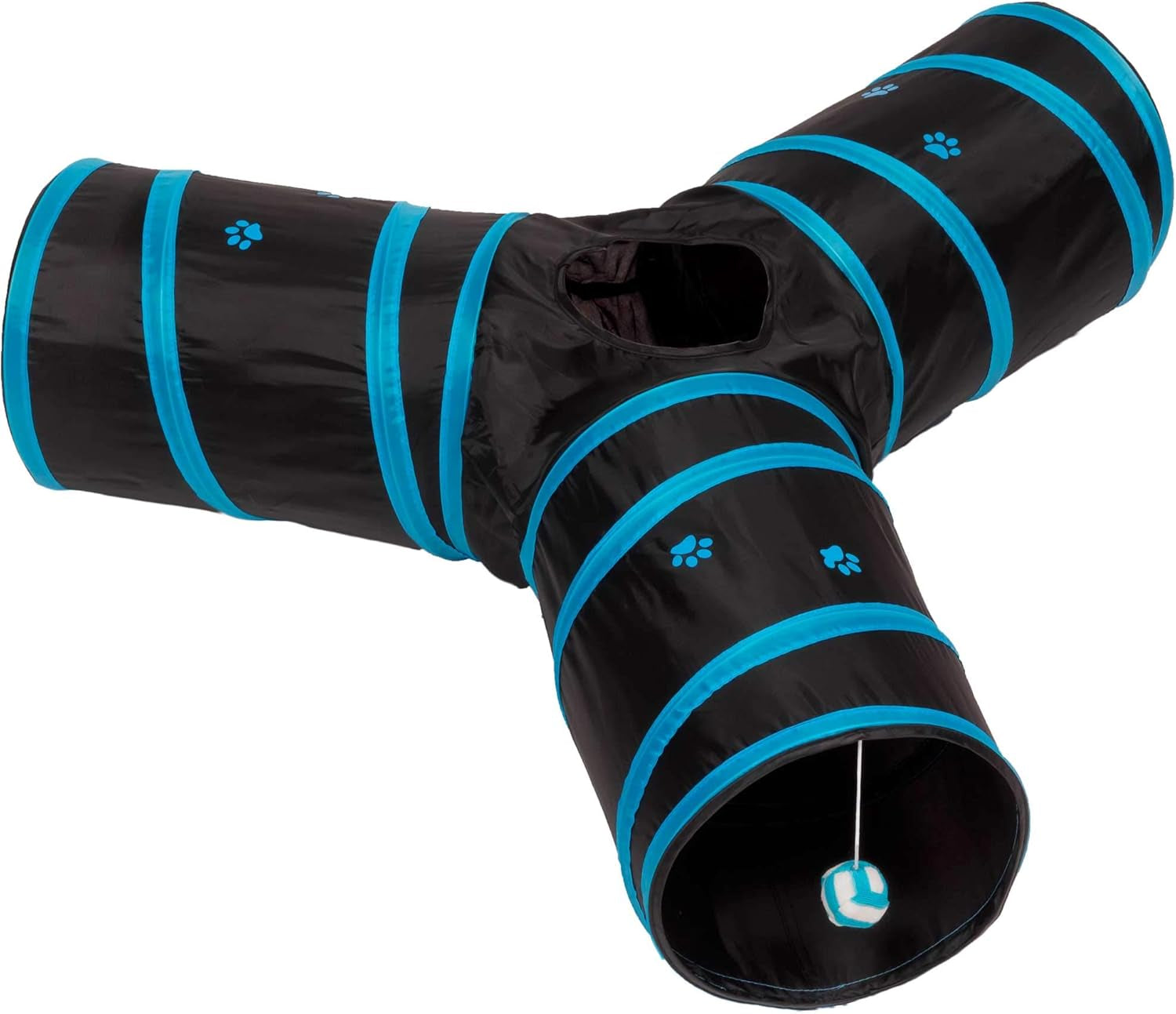 Collapsible 3-Way Cat Tunnel Play Toy - Versatile Tube for Kittens, Rabbits, and Dogs - Black/Aqua