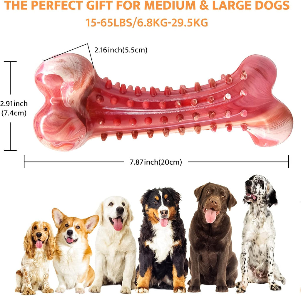 Durable Non-Toxic Natural Rubber Dog Bone Chew Toy for Aggressive Chewers - Interactive Teeth Cleaning and Teething Solution for Medium to Large Dogs with Beef Flavor