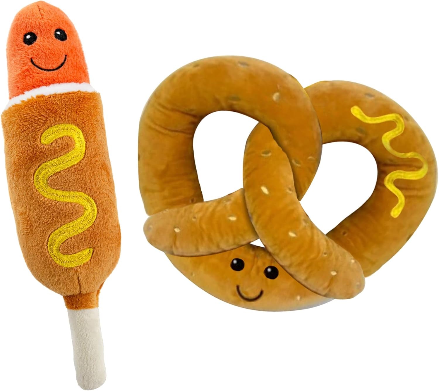 Plush Dog Chew Toy Set - Fruits, Cupcakes, Ice Creams, and Mug with Squeaker (10" Ketchup & Mustard)