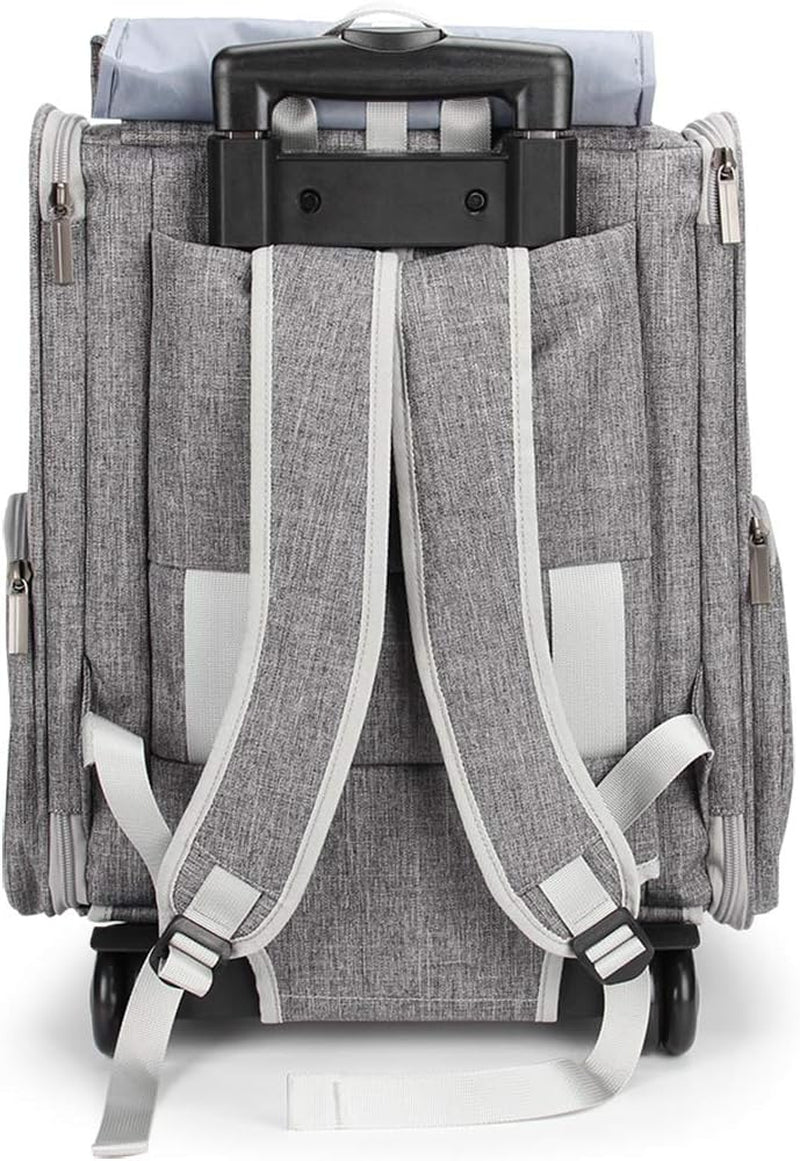 Pet Rolling Carrier Backpack for Dogs and Cats - Travel Bag with Wheels (Grey)