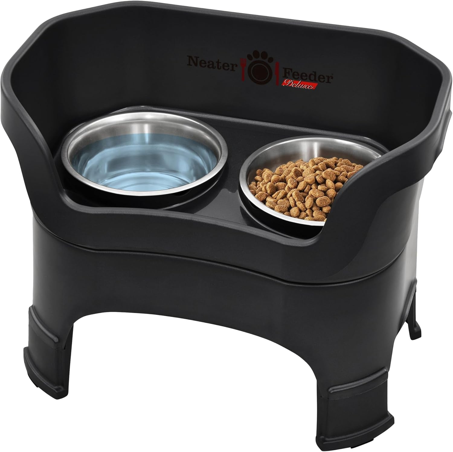 Neater Feeder Deluxe Elevated Cat Bowls with Adjustable Heights (6” & 7.5”), No-Spill Raised Stand, Whisker-Friendly Stainless Steel Dishes, Made in USA, Bronze Finish