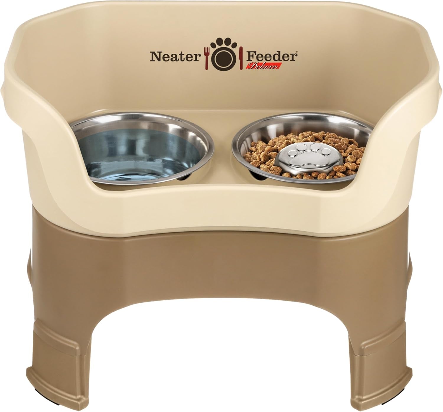 Neater Feeder Deluxe Elevated Cat Bowls with Adjustable Heights (6” & 7.5”), No-Spill Raised Stand, Whisker-Friendly Stainless Steel Dishes, Made in USA, Bronze Finish